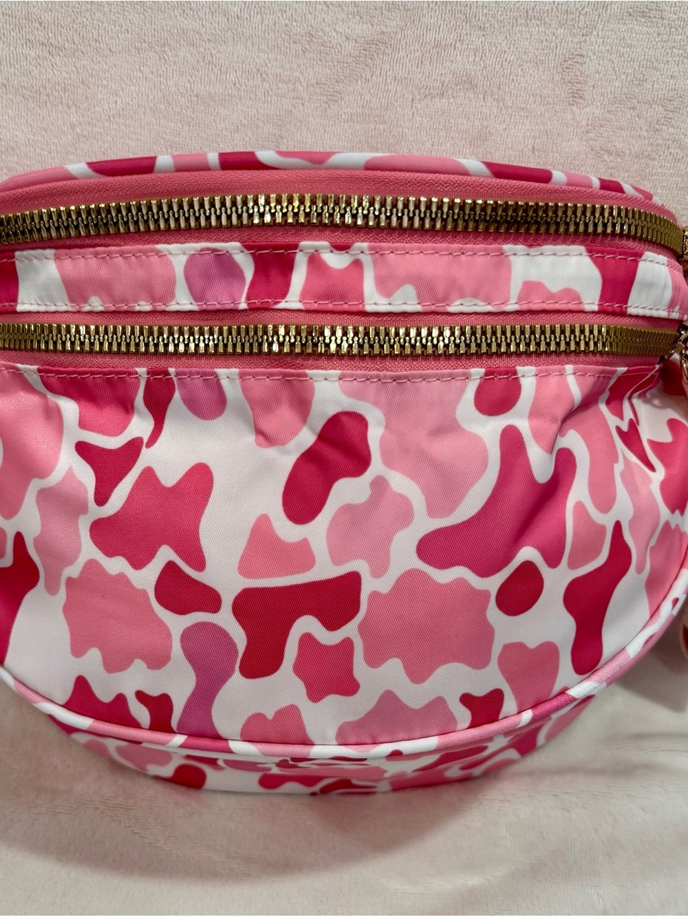 New Pink Camo Crossbody Bum Bag w/ long strap size inclusive gold hardware